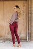 Image of Plus Size Burgundy Lace Knee Jeans